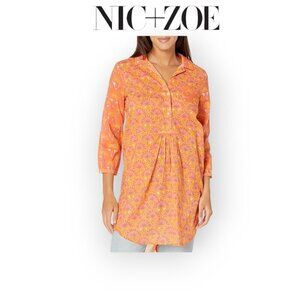 NIC + ZOE Swan Rays 100% Cotton Pink-Orange Sustainable A-Line Dress S EUC